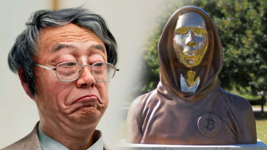 Representación gráfica del símbolo de Bitcoin y un signo de interrogación, aludiendo al misterio de Satoshi Nakamoto.